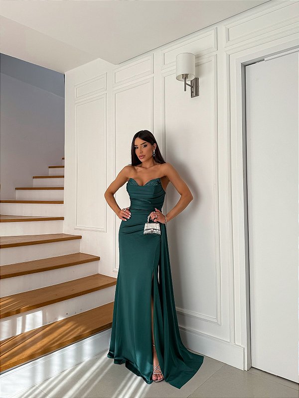 Vestido Cristal verde esmeralda + Clutch Brinde