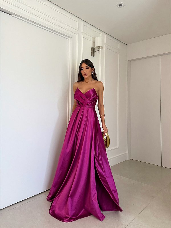 Vestido Atenas fúcsia + Clutch Brinde