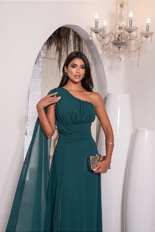 Vestido Francine verde esmeralda + Clutch Brinde