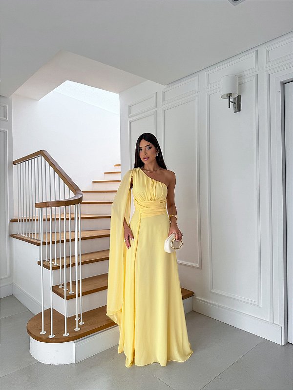 Vestido Francine amarelo + Clutch Brinde