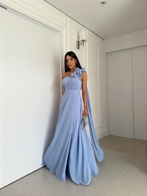 Vestido Alessandra azul serenity + Clutch Brinde