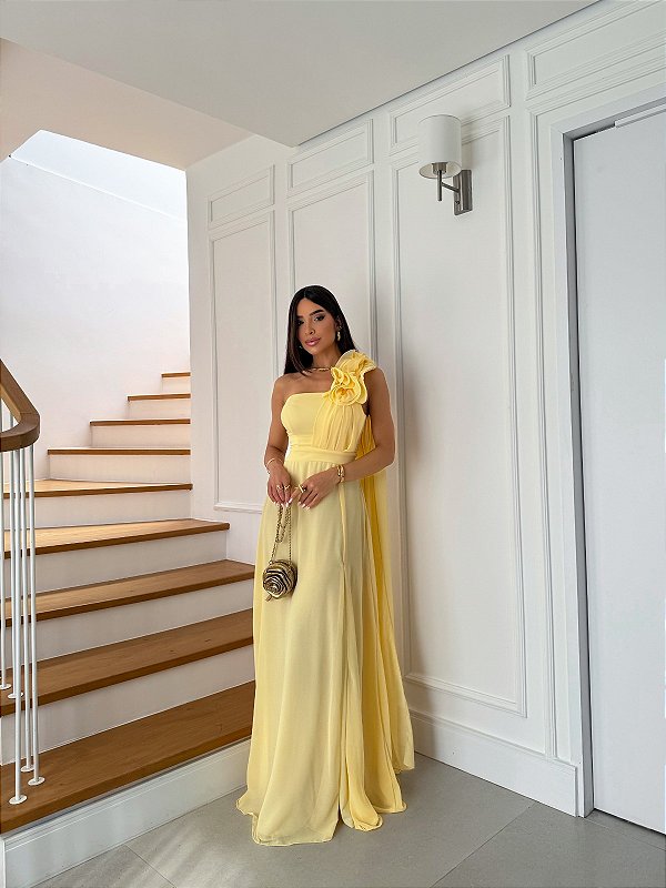 Vestido Alessandra amarelo + Clutch Brinde