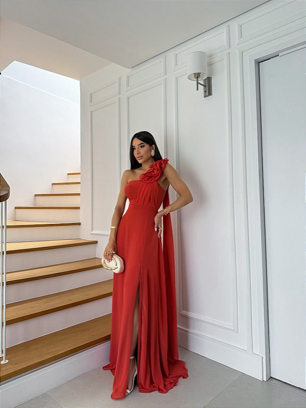 Vestido Alessandra terracota + Clutch Brinde