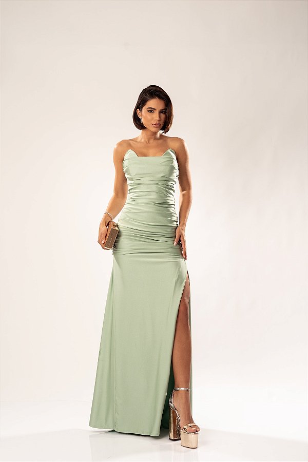 Vestido Liz verde menta + Clutch Brinde