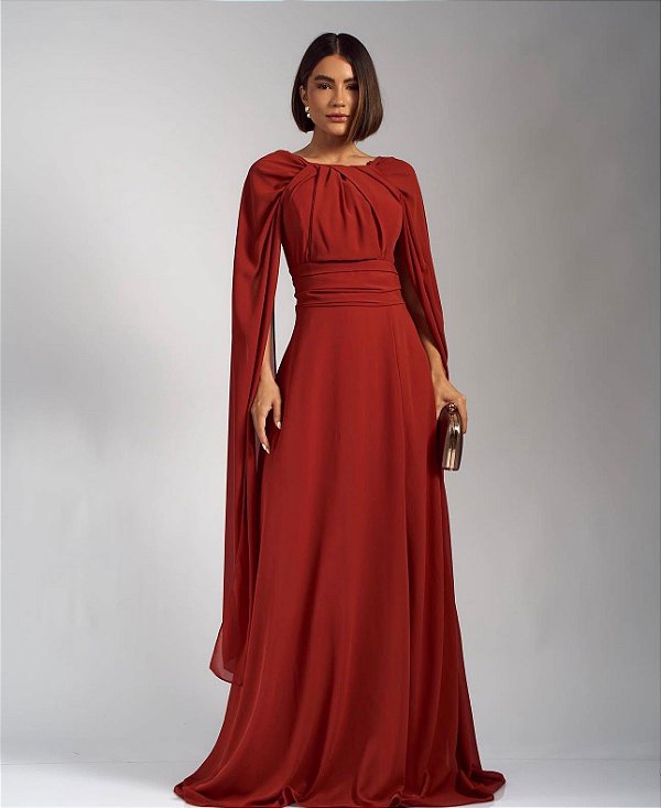 Vestido Lucia Terracota + Clutch brinde