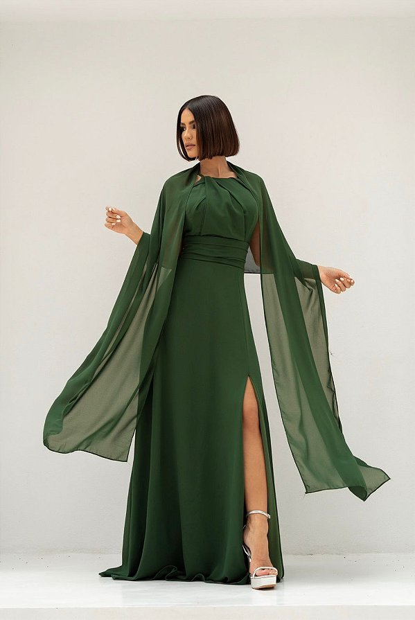 Vestido Lucia verde oliva + Clutch brinde