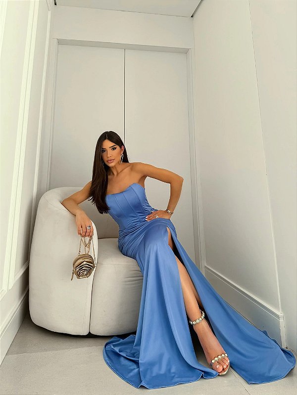 Vestido Lauren azul serenity + Clutch Brinde