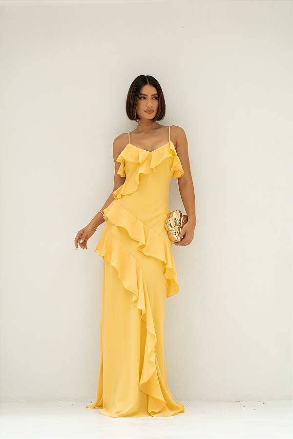 Vestido Lenna amarelo + Clutch Brinde