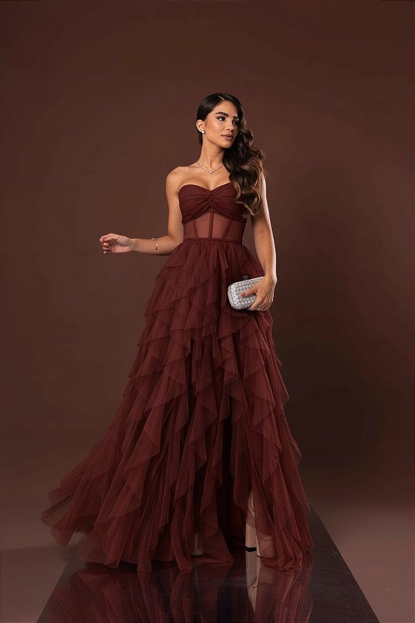 Vestido Holly marsala + Clutch Brinde