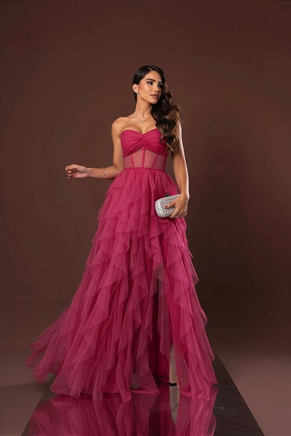 Vestido Holly fucsia + Clutch Brinde