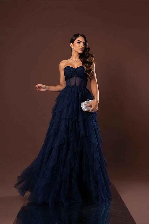 Vestido Holly azul marinho + Clutch Brinde