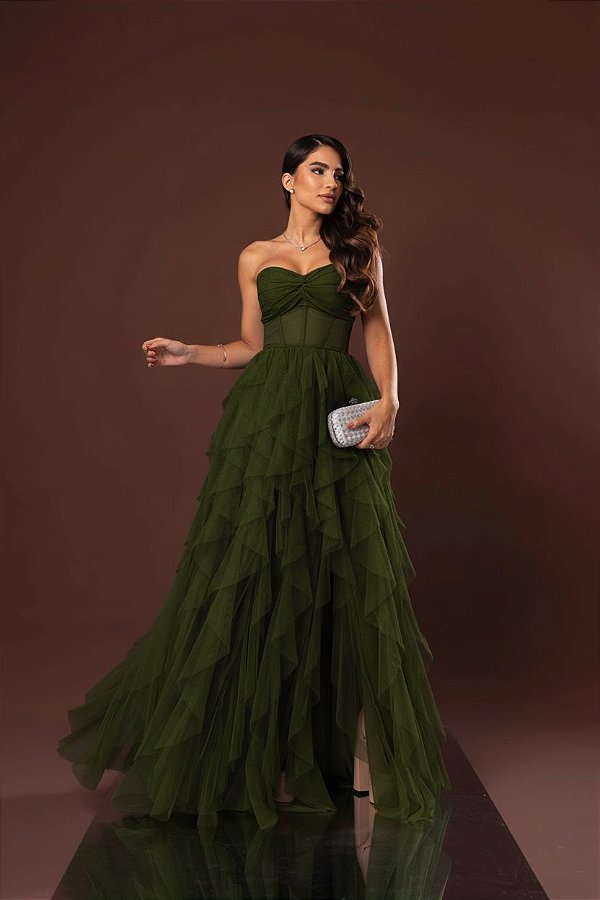 Vestido Holly verde oliva + Clutch Brinde