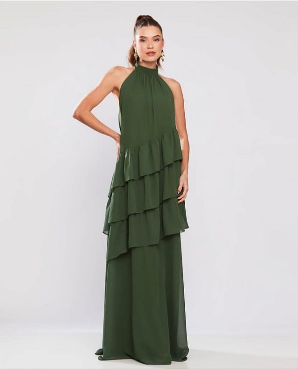 Vestido Jordana verde oliva + Clutch Brinde