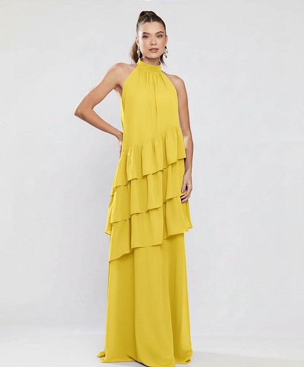 Vestido Jordana amarelo + Clutch Brinde