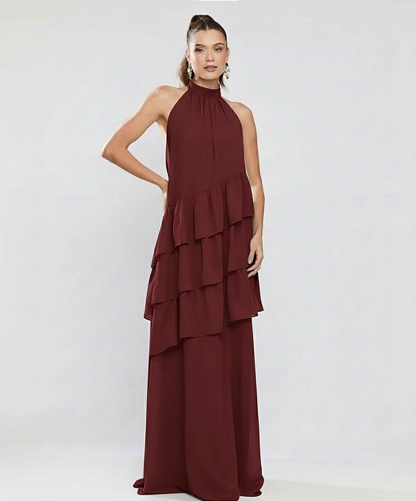 Vestido Jordana marsala + Clutch Brinde