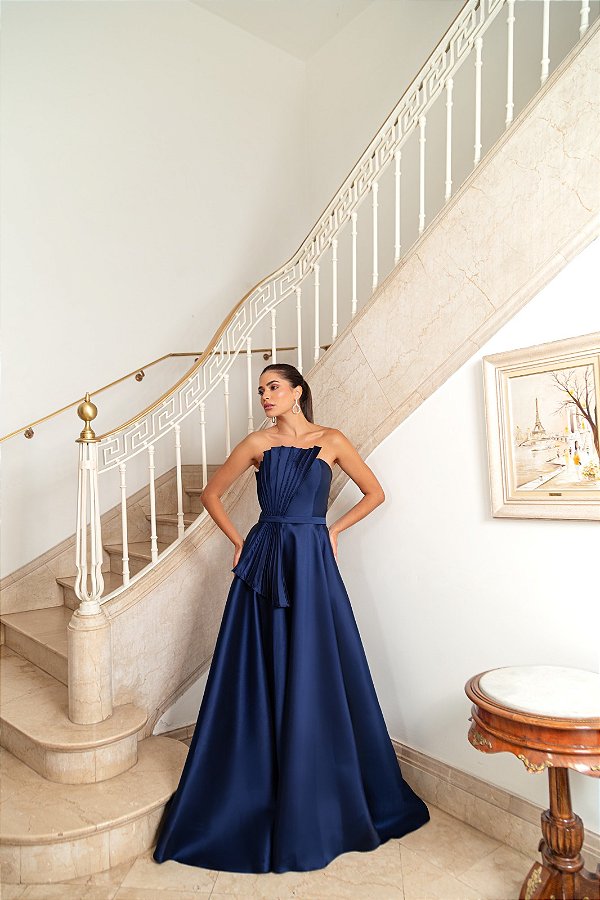 Vestido Luma azul marinho + Clutch Brinde