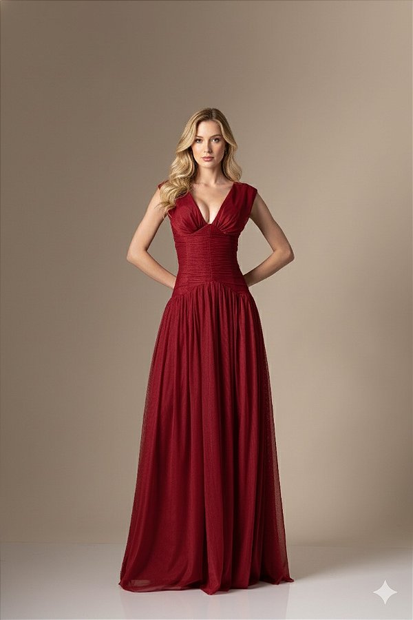 Vestido Paloma marsala + Clutch Brinde