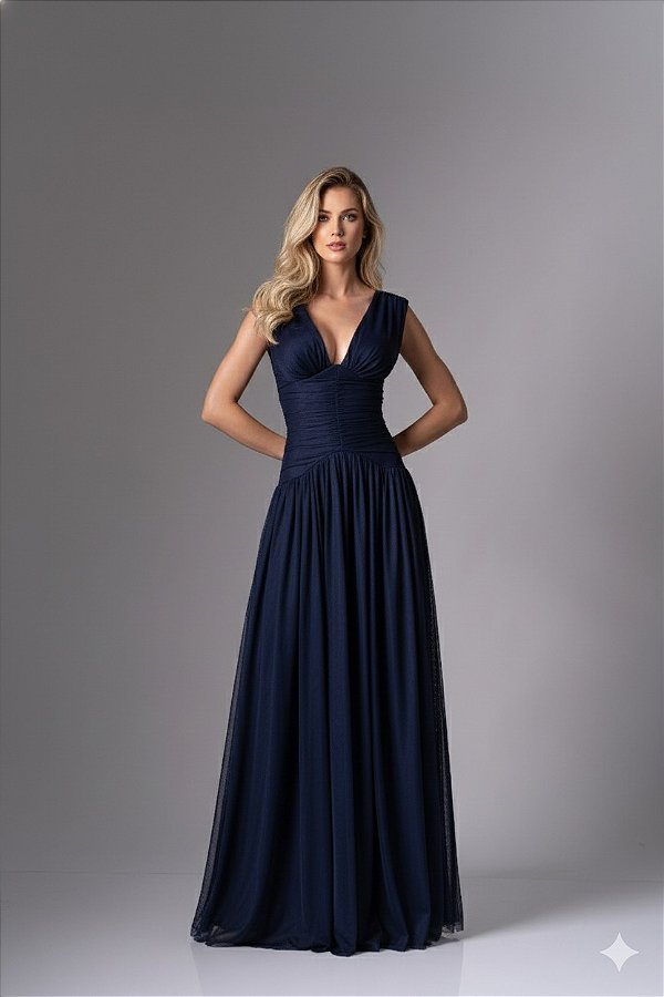 Vestido Paloma azul marinho + Clutch Brinde