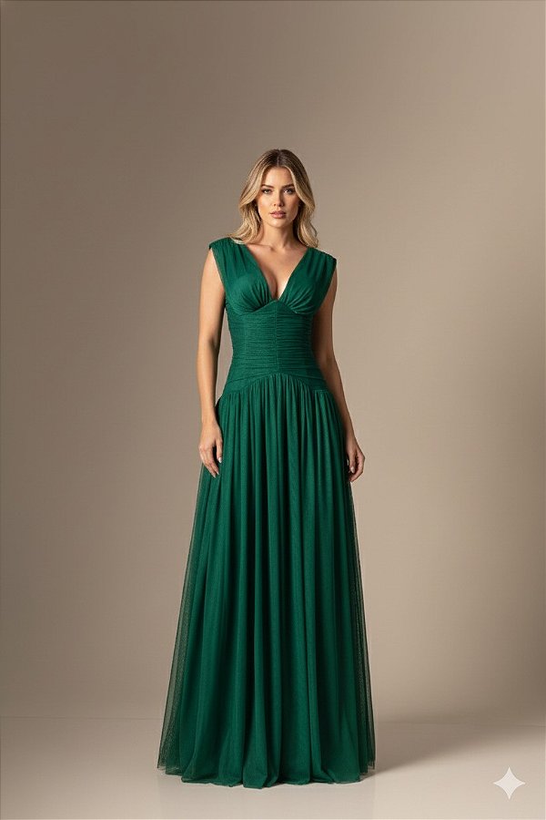 Vestido Paloma verde esmeralda + Clutch Brinde