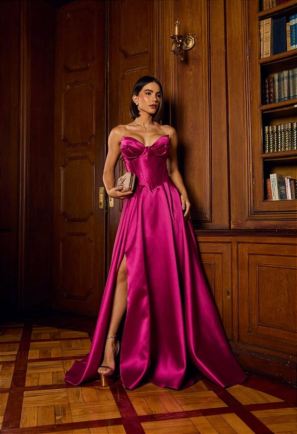 Vestido Karina fucsia + Clutch Brinde