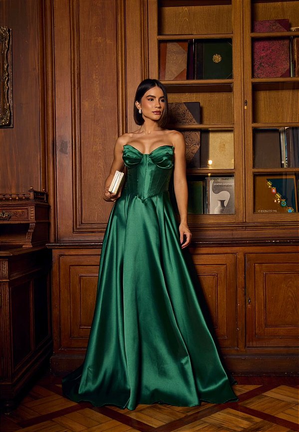 Vestido Karina verde esmeralda + Clutch Brinde