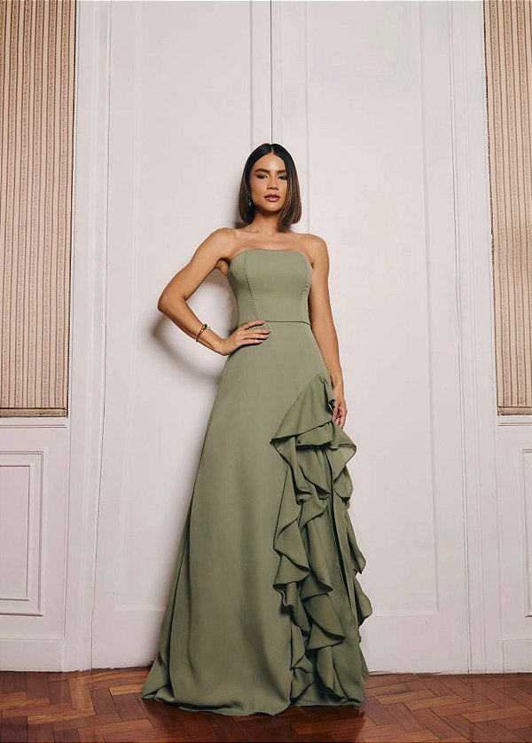 Vestido Marcela verde oliva + Clutch Brinde