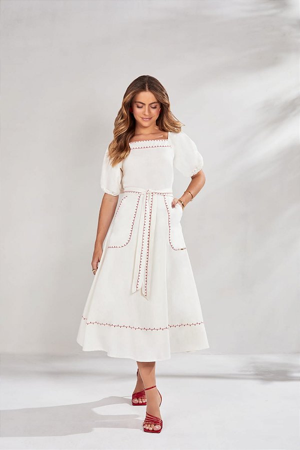 Vestido Godê Sarja Off Whitt- Ttitanium Jeans