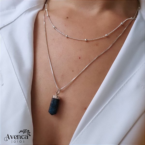PINGENTE PEDRA NATURAL APATITA AZUL