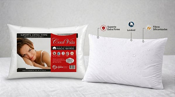 Travesseiro ComVida Percal 180 Fios Suporte Extra Firme 50x70cm – Linha Syana