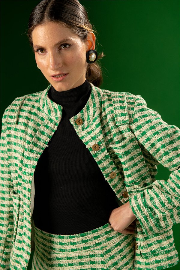 Jaqueta Tweed verde vichy - Lulyra Brand Moda Feminina