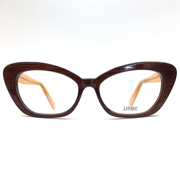 Óculos de Grau Feminino Urbe Adelaide Marrom Rajado com Laranja