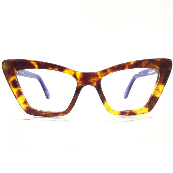 Oculos de grau feminino Ateliê Gatinho, tartarugado com azul nas hastes