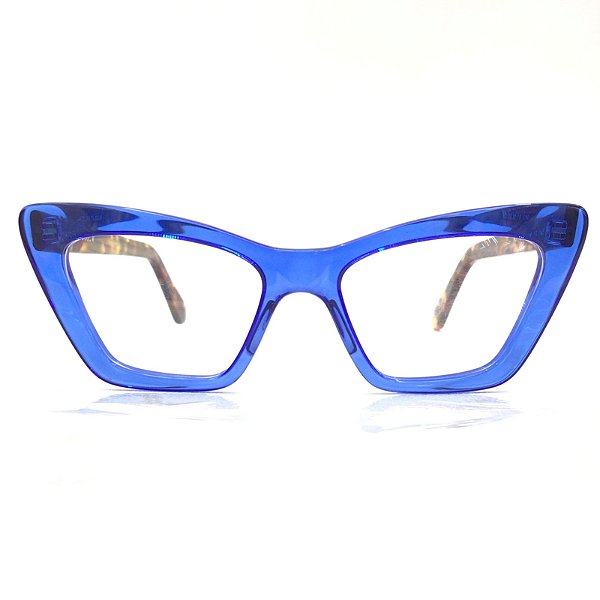 Oculos de grau feminino Ateliê Gatinho, azul e tartarugado nas hastes