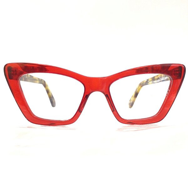 Oculos de grau feminino Ateliê Gatinho, vermelho e tartarugado nas hastes