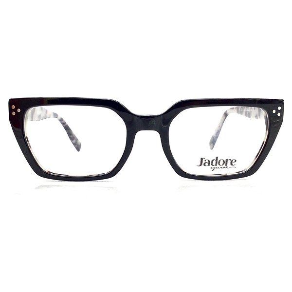Óculos de Grau Feminino J'adore Retangular Preto com Tartarugado Interno