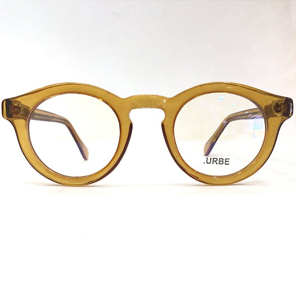 Óculos Urbe Vermont 7621 Redondo em Ponte Chave Mel com Transparência em Acetato Italiano