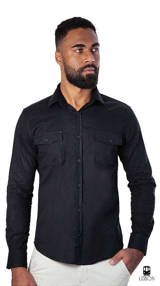 Camisa masculina sarja slim fit - Lisbon Store Moda Masculina