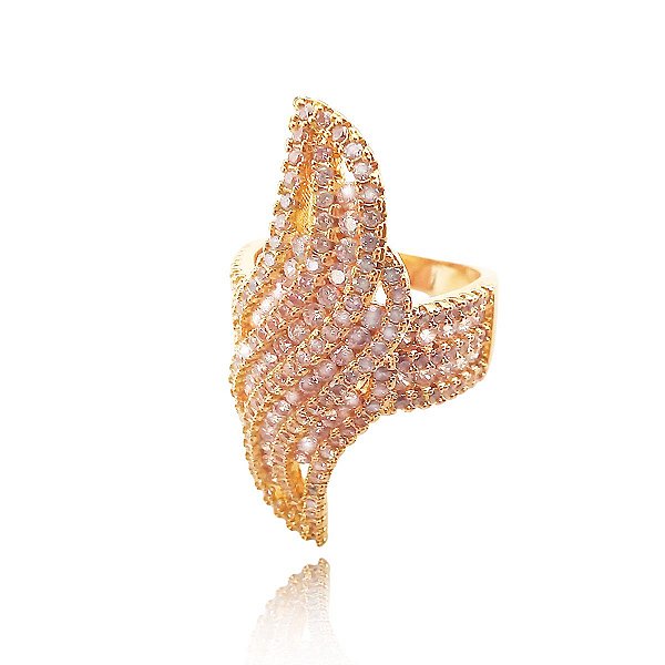 Anel S Banhado a Ouro Cravejado