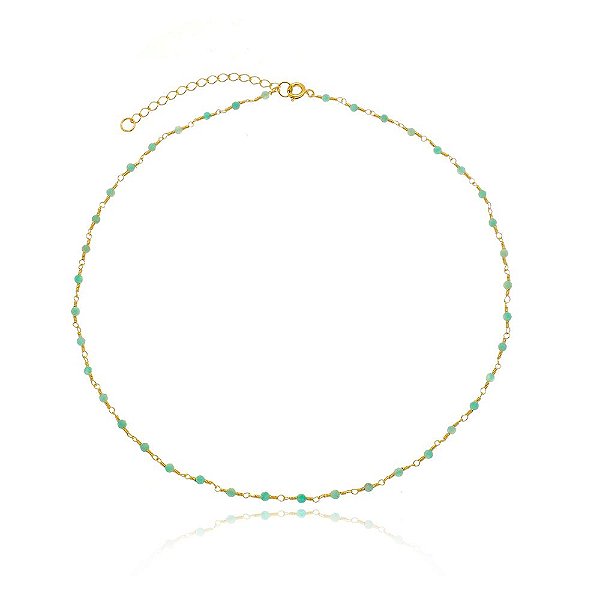 Colar de Pedra Amazonita Banhado a Ouro