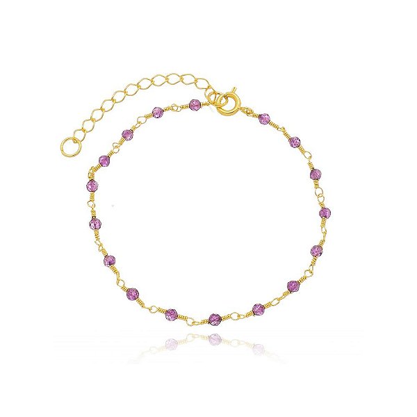 Pulseira de Pedra Ametista Banhada a Ouro
