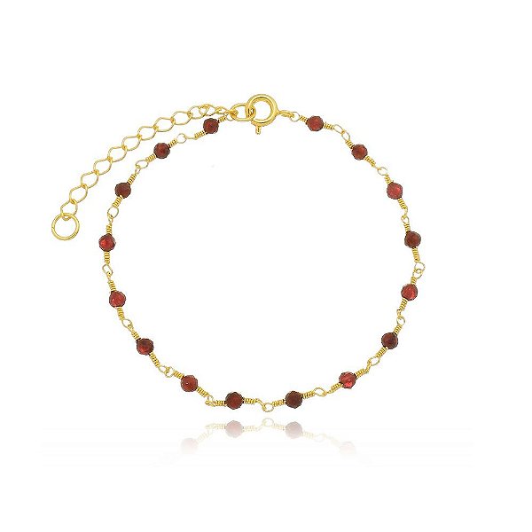 Pulseira de Pedra Granada Banhada a Ouro