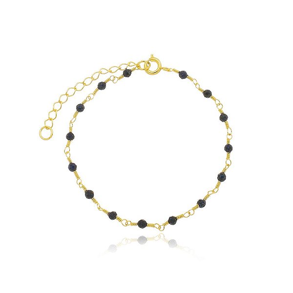 Pulseira de Pedra Lápis Lazúli Banhada a Ouro
