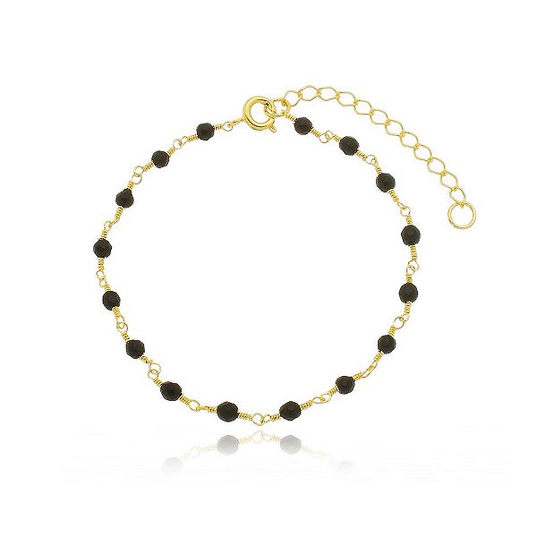 Pulseira de Pedra Onix Banhada a Ouro