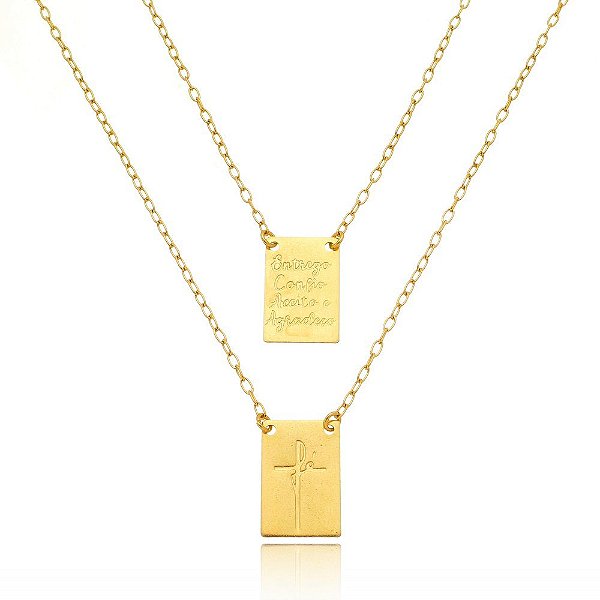 Escapulário Entrego Confio Aceito Agradeço e Fé Banhado a Ouro