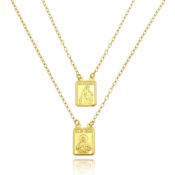 Escapulário Tradicional Nossa Senhora do Carmo Banhado a Ouro