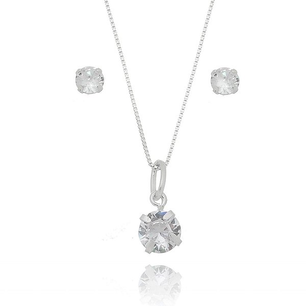 Conjunto Colar e Brinco Ponto de Luz em Prata 925