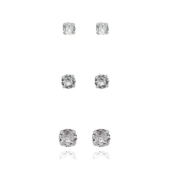Brinco Trio de Zirconias em Prata 925