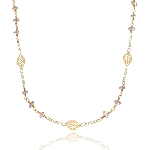 Colar Longo de Pedra Ametista Banhado a Ouro