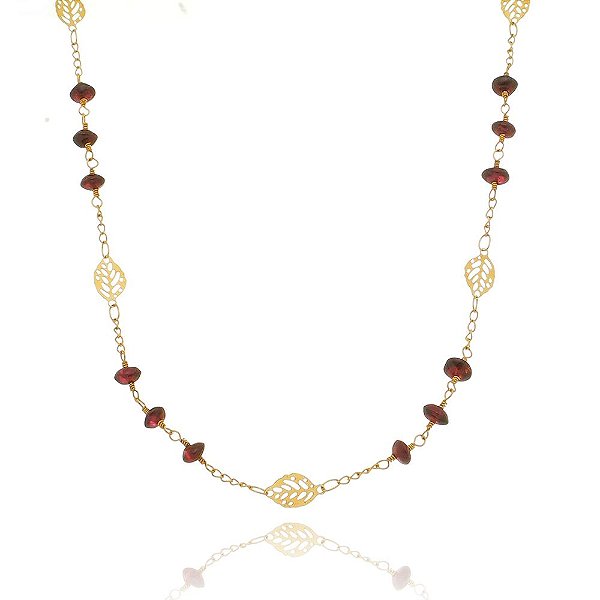 Colar Longo de Pedra Granada Banhado a Ouro