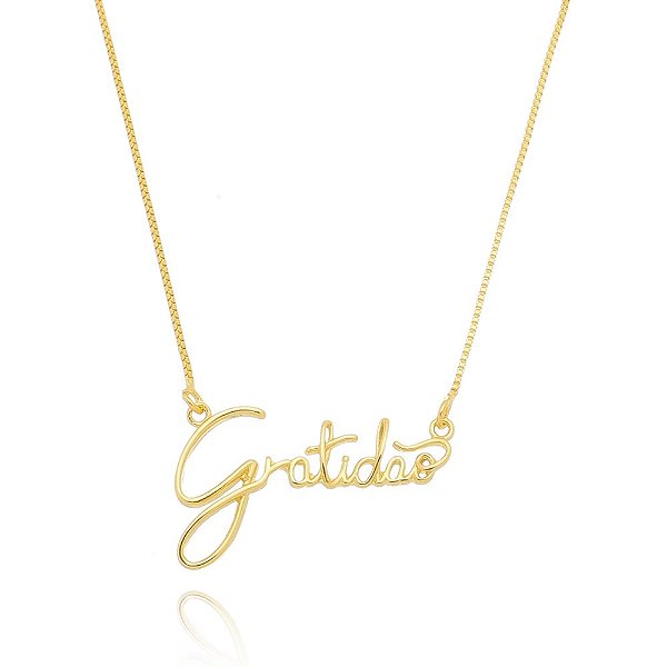 Colar Pingente Gratidão Manuscrito Banhado a Ouro